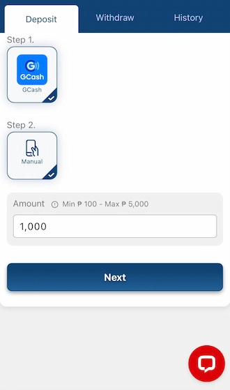 Step 2: Select the payment method via GCash e-wallet and enter the payment amount. 